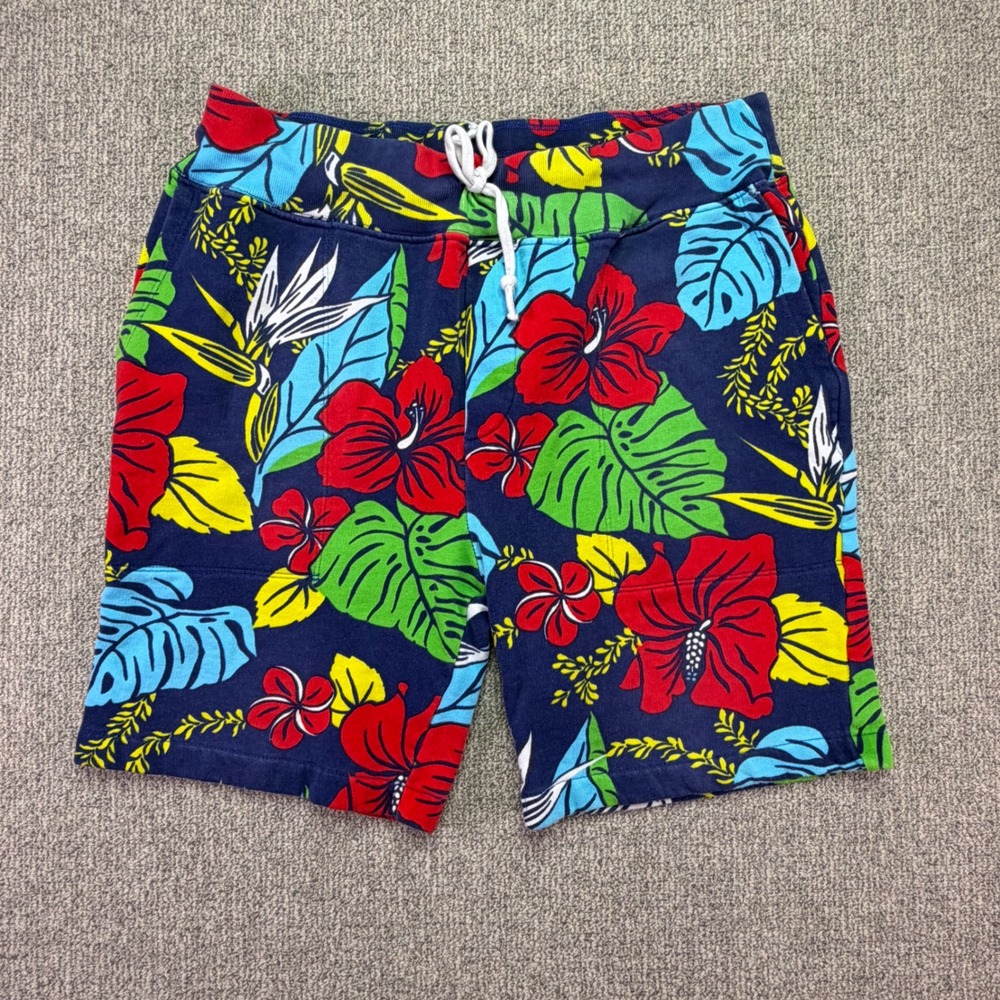 Polo Ralph Lauren Tropical Floral Print Fleece Sweatshorts Mens Medium Blue